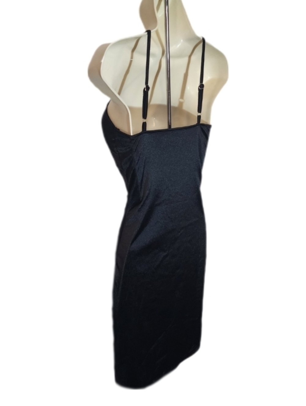 Dress Bodycon Satin Plunge Halter Mini Black Size S - Picture 7 of 11